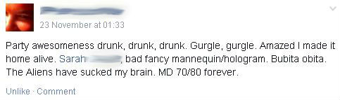 drunk status, drunk facebook status, drunk as fuck, mad dog 20/20, MD 20/20