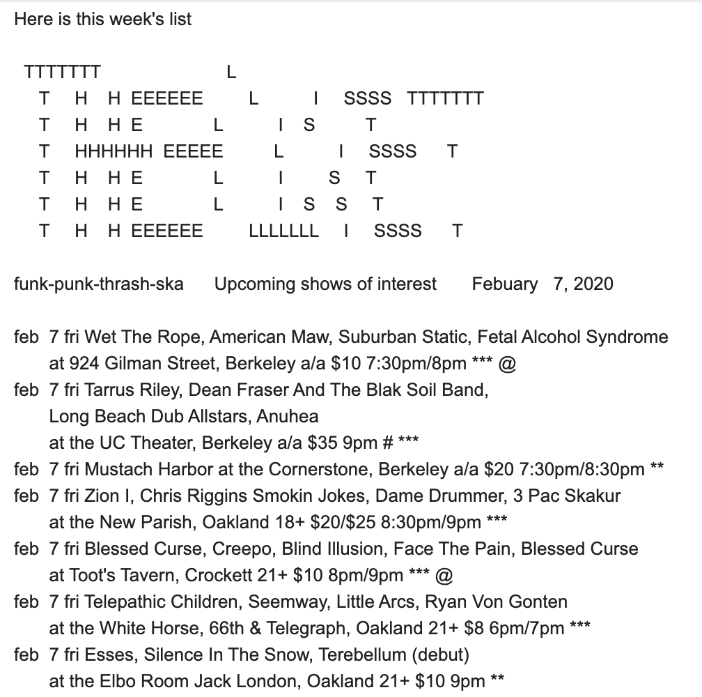 the list san francisco, the list email